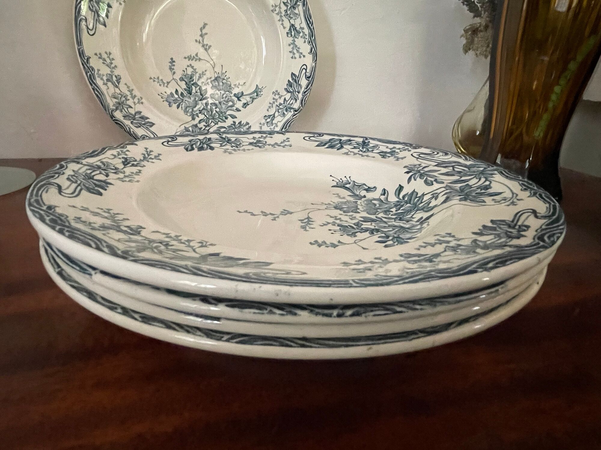 Set of 5 hollow plates Longwy art nouveau