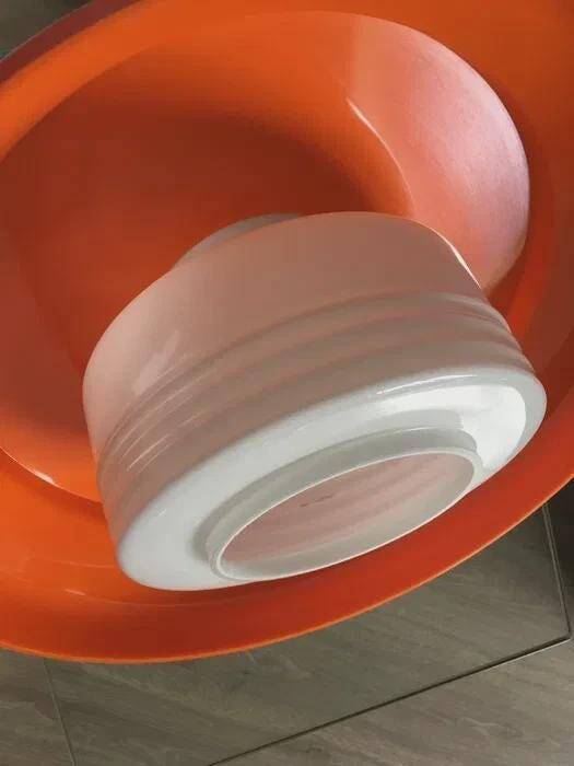 Space Age pendant lamp, orange and white, plastic, 1960s-70s