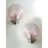 Set of Two Contemporary Pink "Pulegoso" Murano Glass Wall Sconces