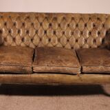 3-seater chesterfield in light olive green leather