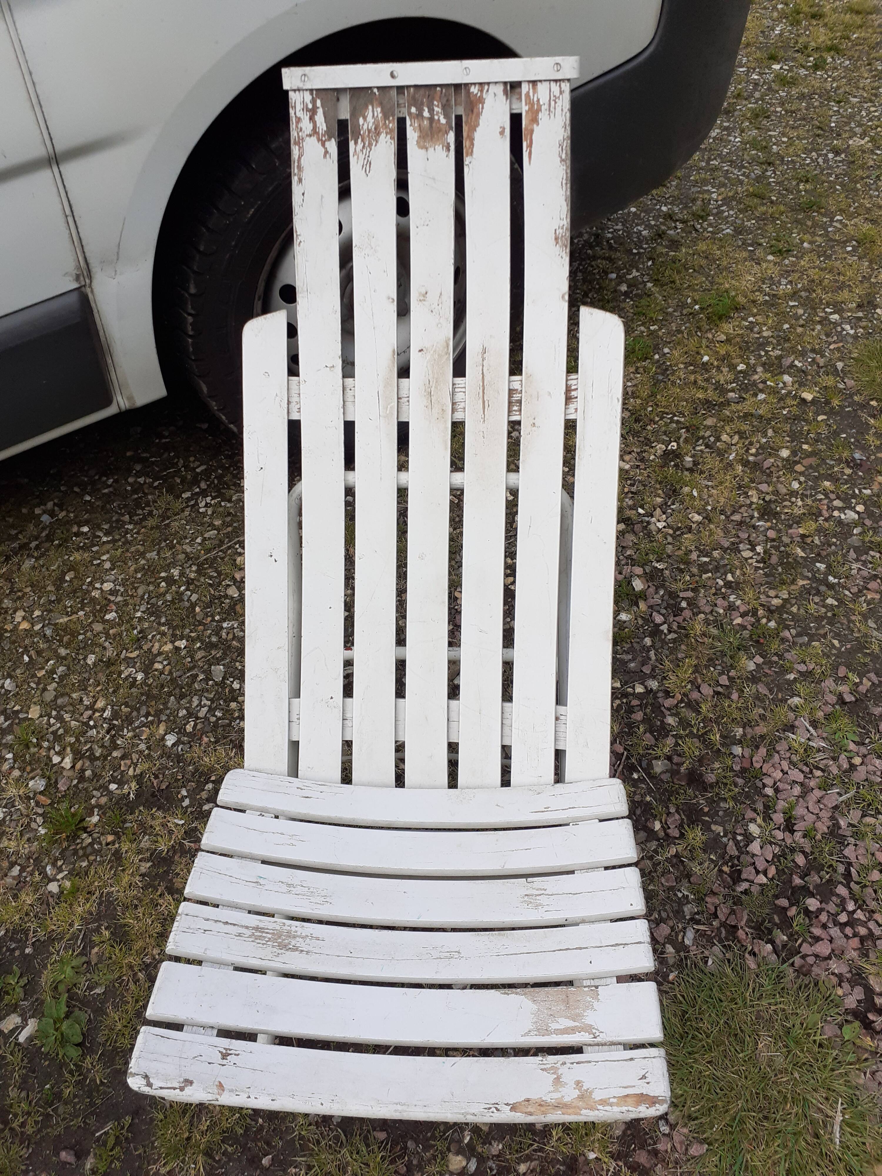 Pair of iron and old wood garden chairs