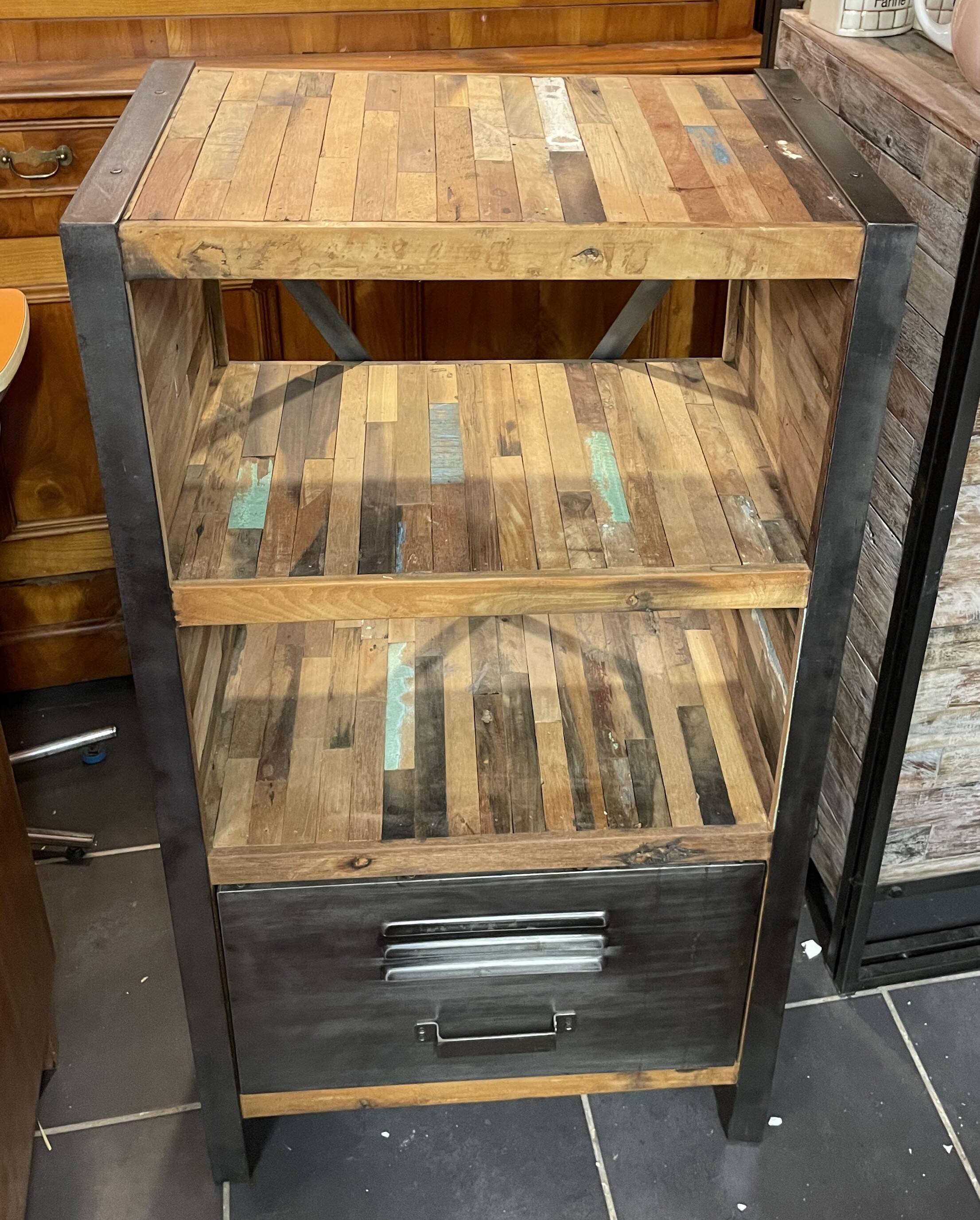 Locker "SHOGUN" side furniture shelves in recycled Indonesian fishing boat wood and metal