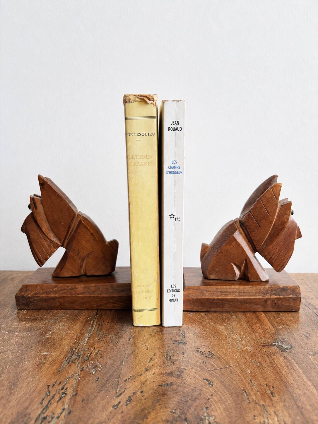 Vintage carved wooden bookends – Scottish Terrier dogs