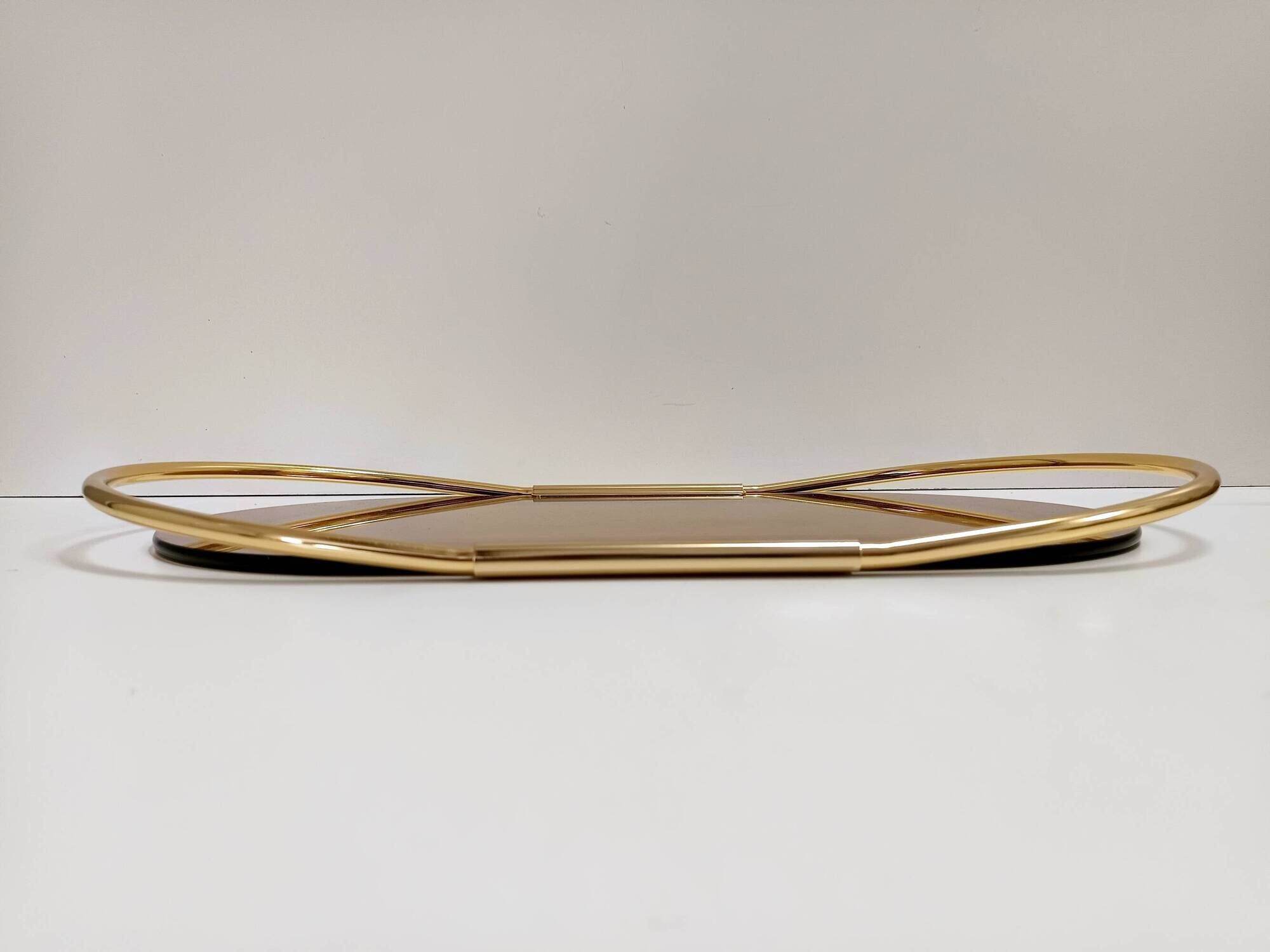 Oval 24k Gold Plated and Bronzed Pink Mirrored Tray by Umberto Mascagni