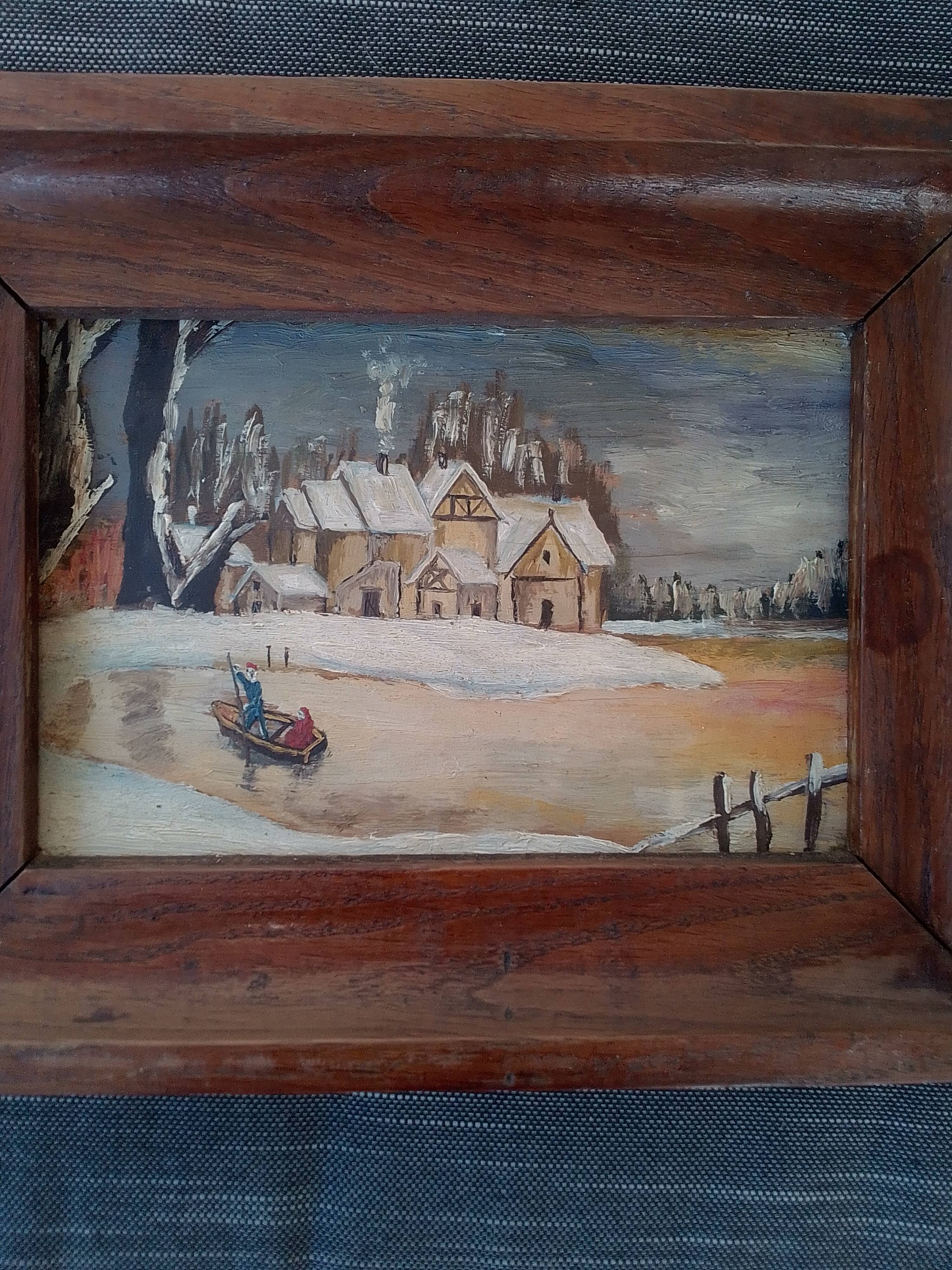 Tableau huile sur toile paysage enneigé