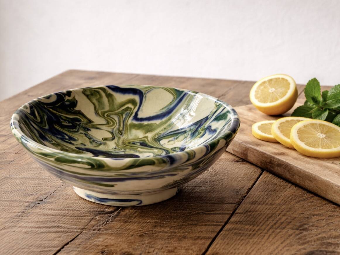 Terracotta bowl with a marbled effect