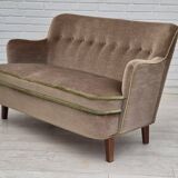 1960s, Danish 2 seater sofa, original condition, furniture velour, beech wood legs.