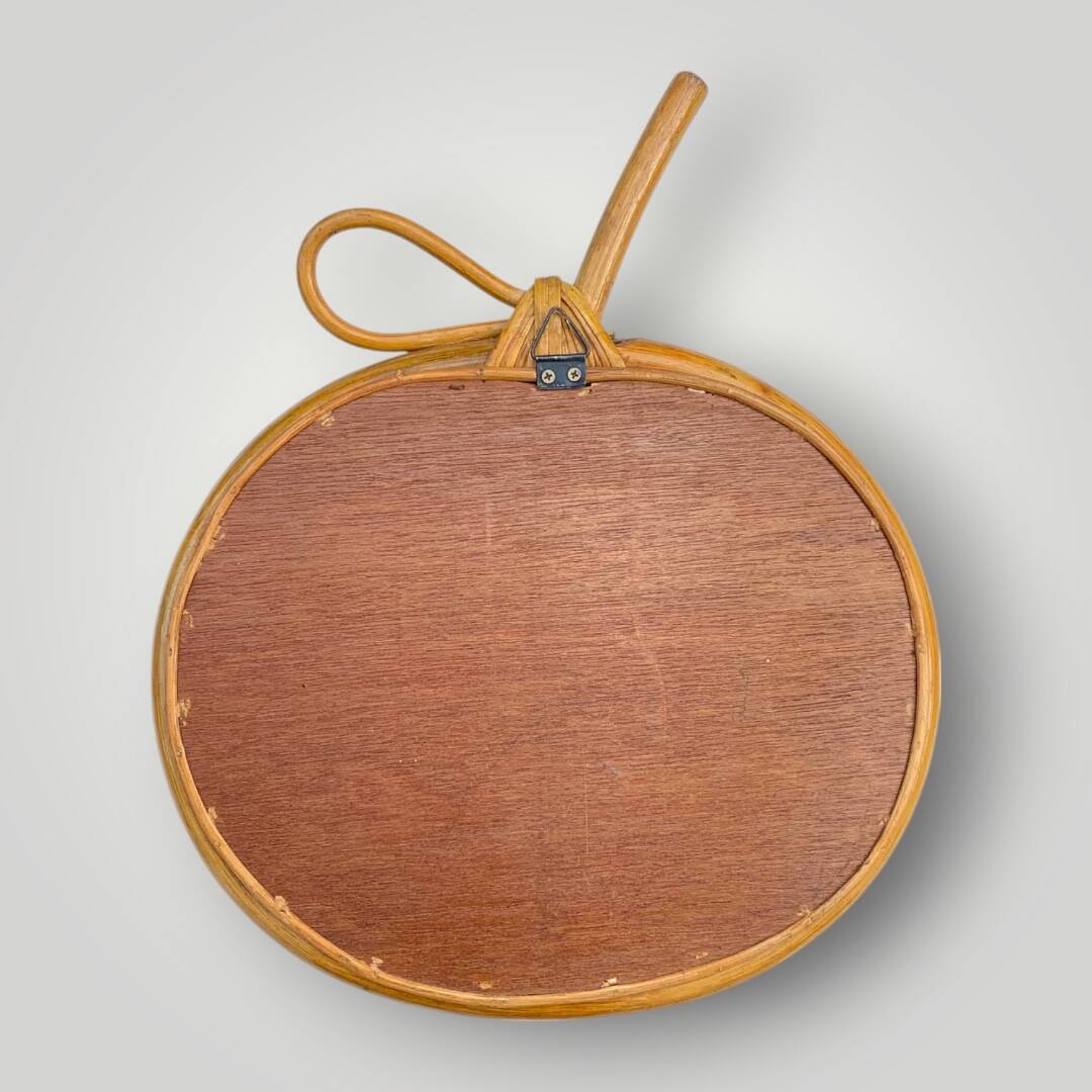 Vintage bamboo and rattan apple-shaped mirror - 1970s