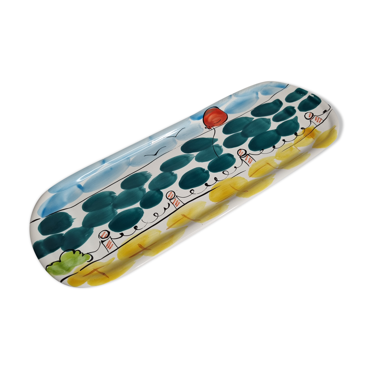 Enamelled ceramic dish, hand painted, Portugal, 36 cm