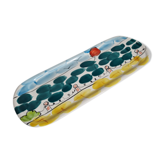 Enamelled ceramic dish, hand painted, Portugal, 36 cm