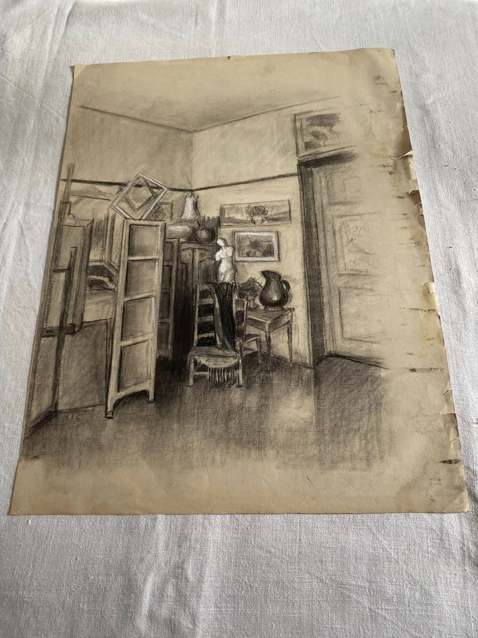 Drawing/sketch in charcoal and pastel on Ingres paper (Artist’s studio)