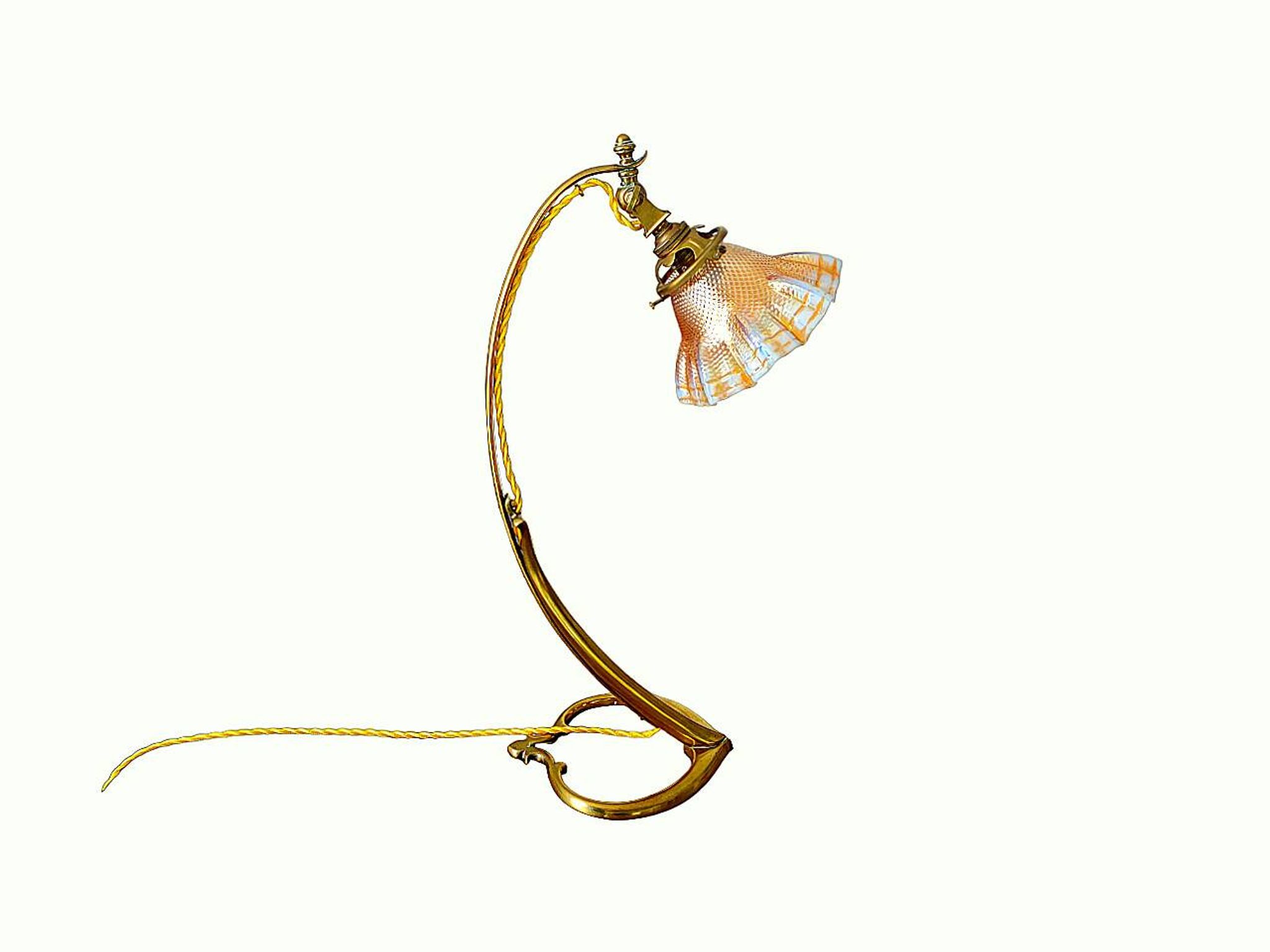 Lamp art & craft foot gooseneck was benson adjustable bronze and lampshade tulip iridescent crystal