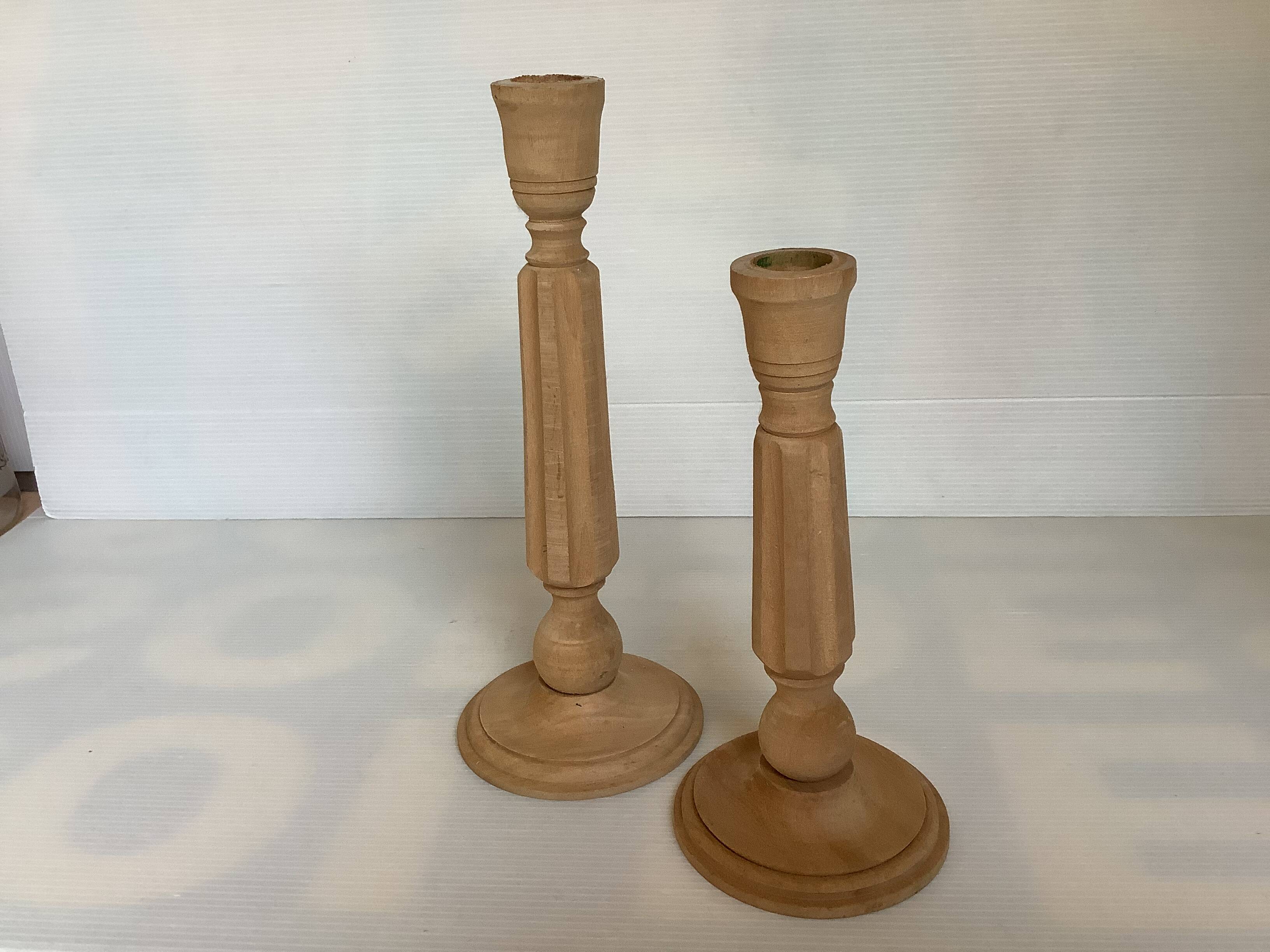 Pair of natural wood candlesticks