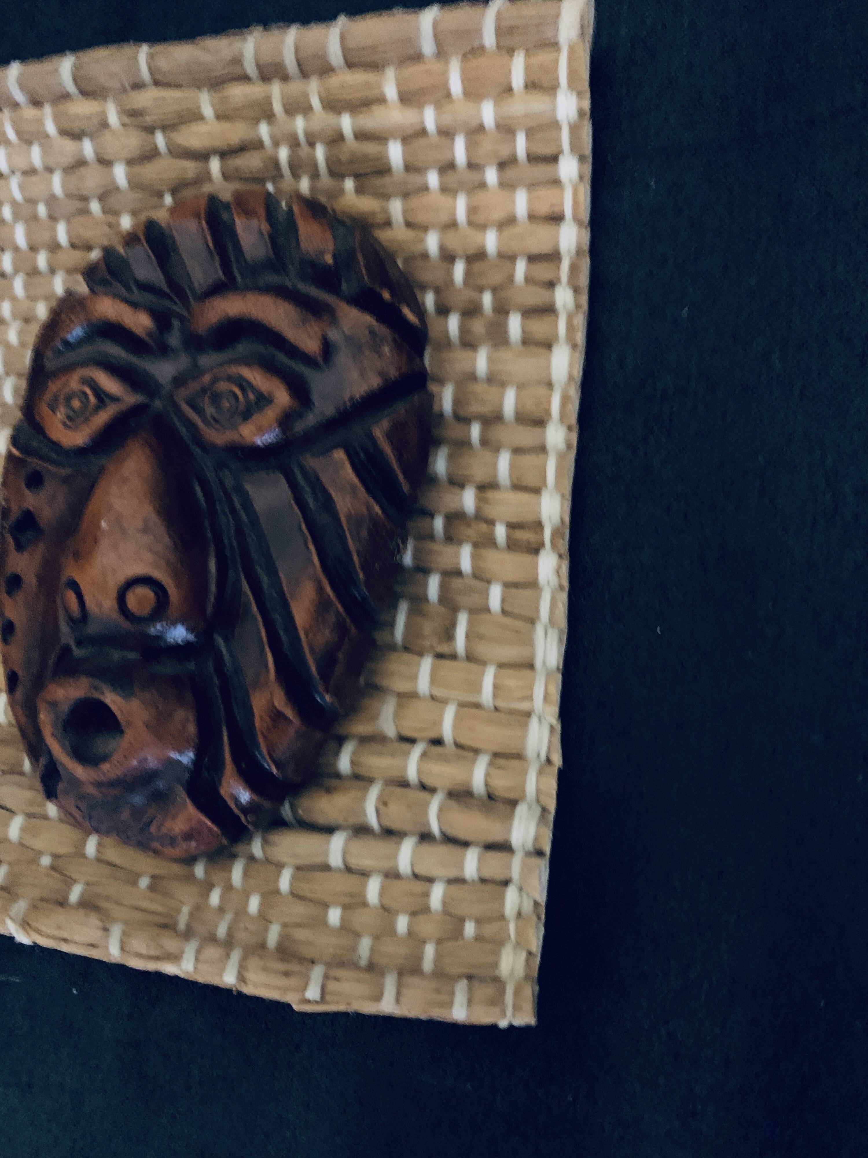 Masque cuba Tainos en terre cuite 13cm cubain ancien vintage sur tissage