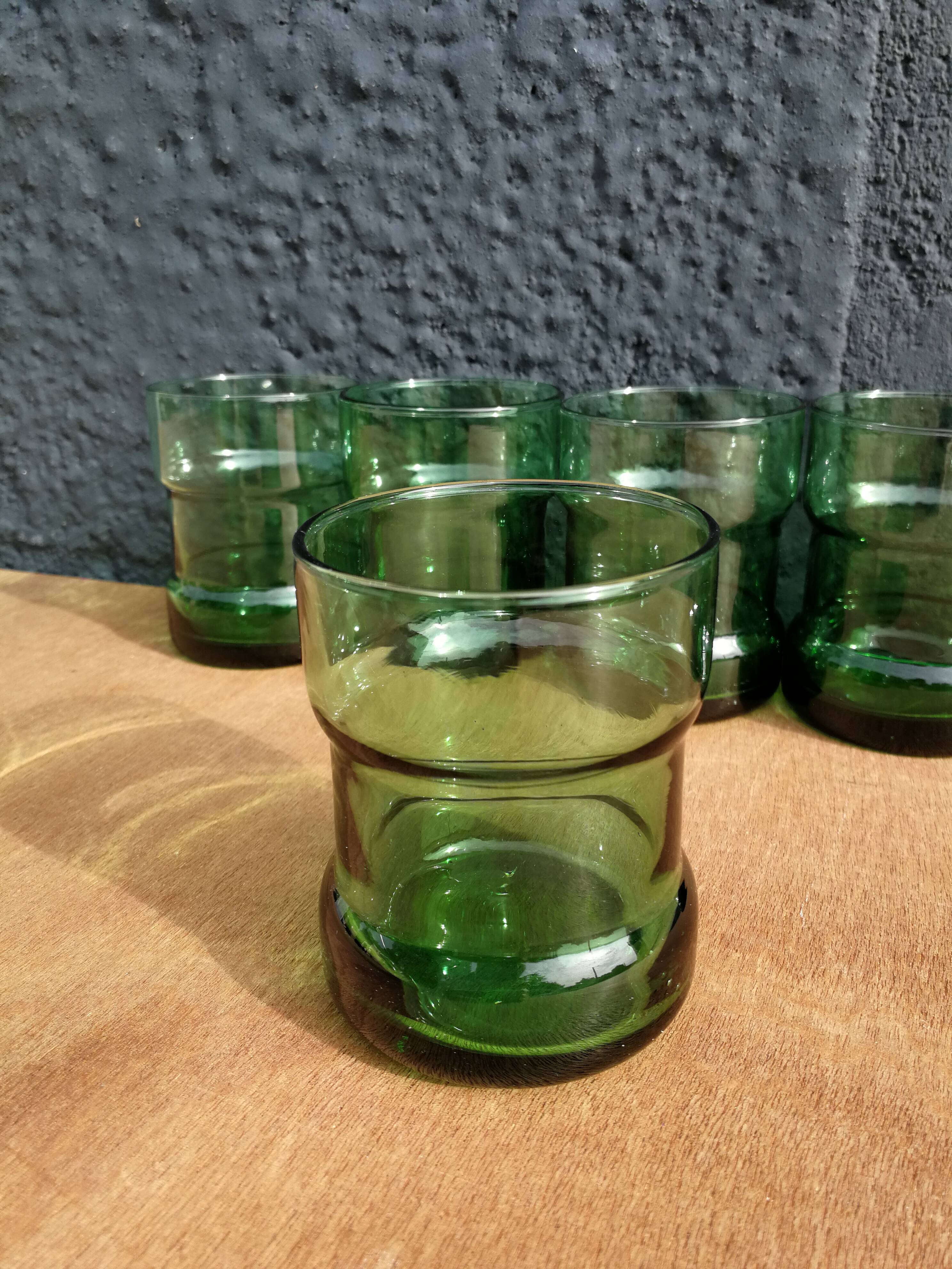 6 green water glasses