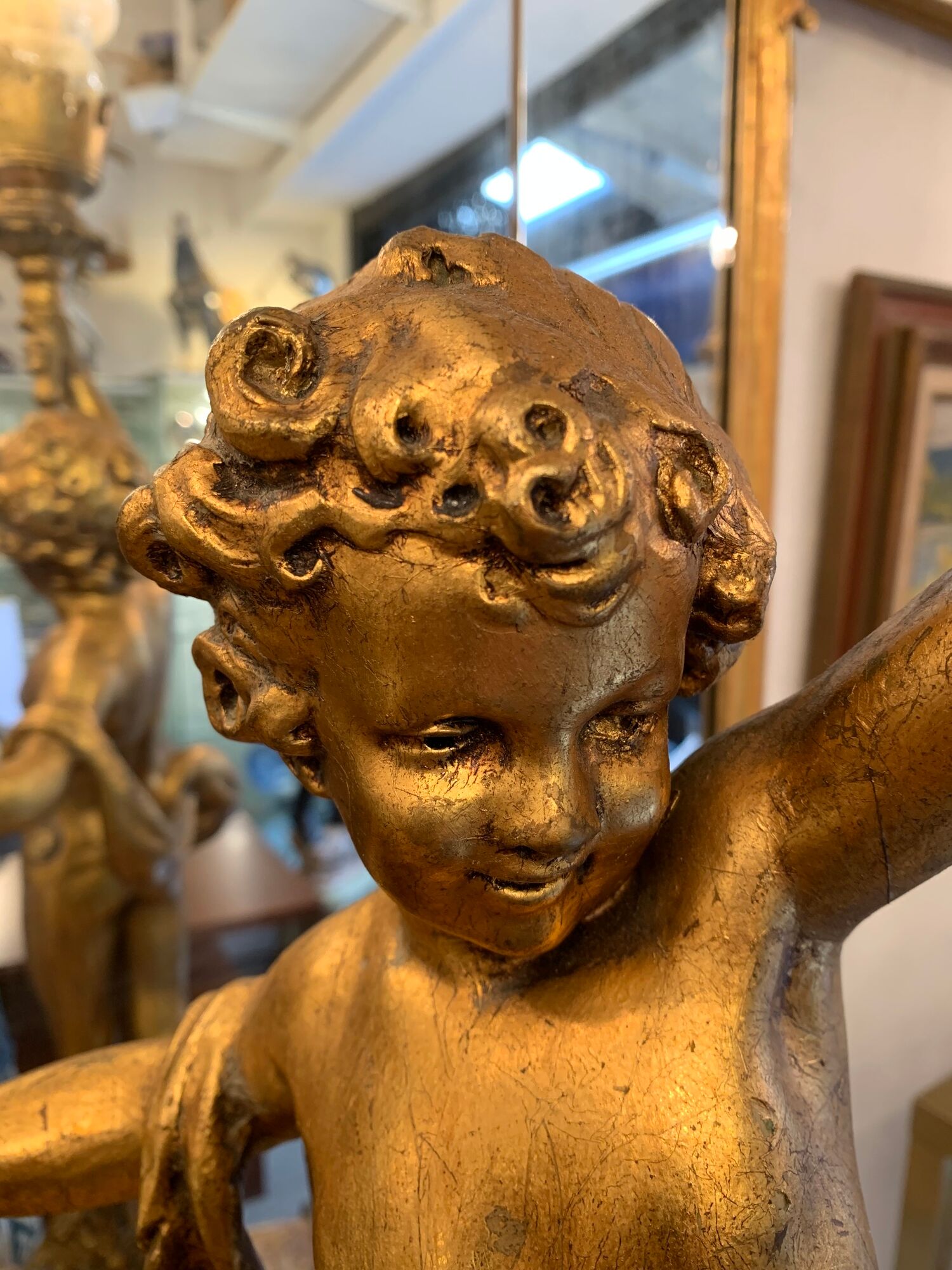 Pair of gilded wooden lamps from the 1960s