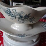Saucière ecru pattern green flowers