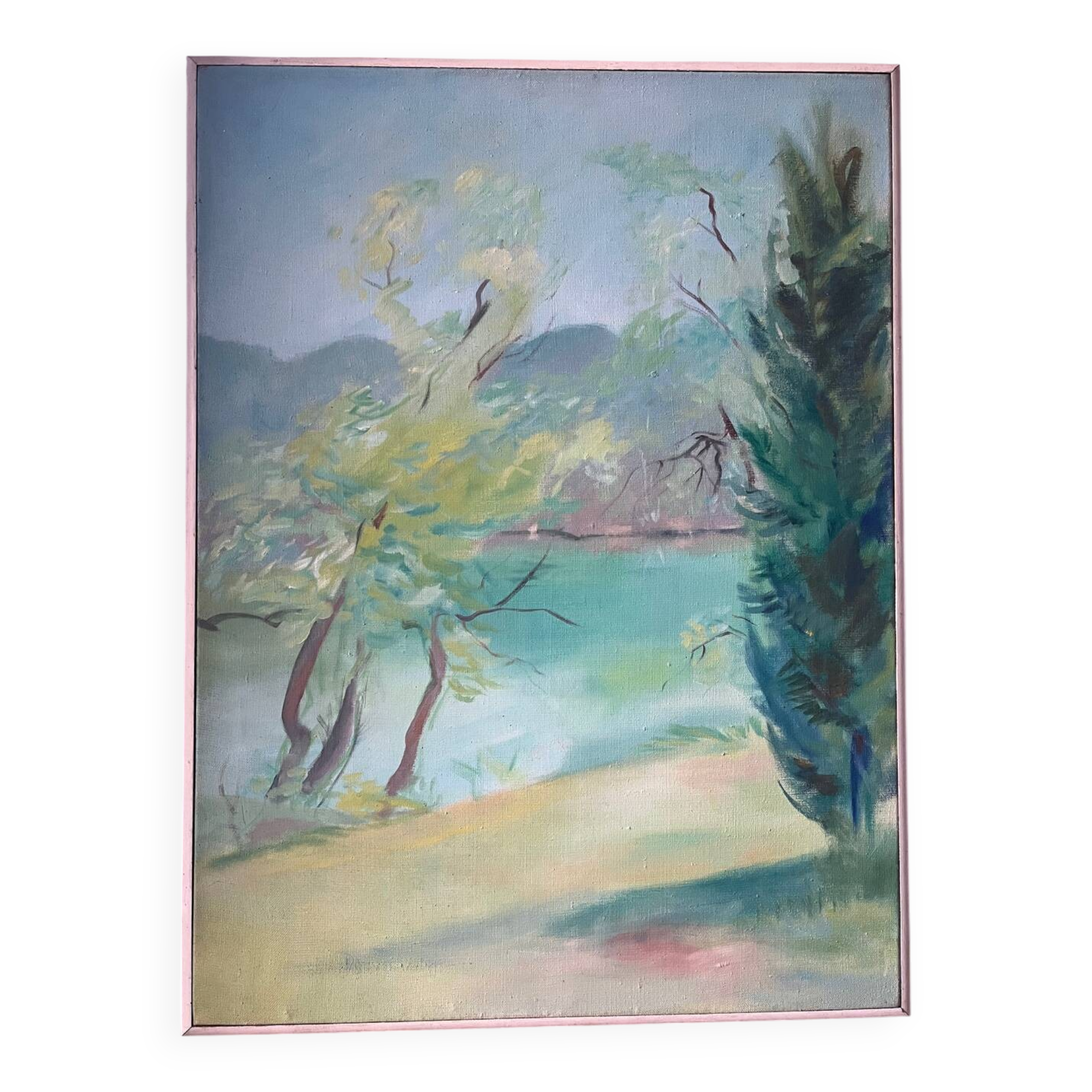 Trees by the lake, oil on canvas