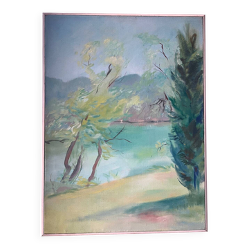 Trees by the lake, oil on canvas