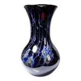 Large vintage purple art glass vase with silver glitter inclusions.