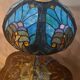 Antique lamp, patinated bronze, art nouveau, stained glass lampshade