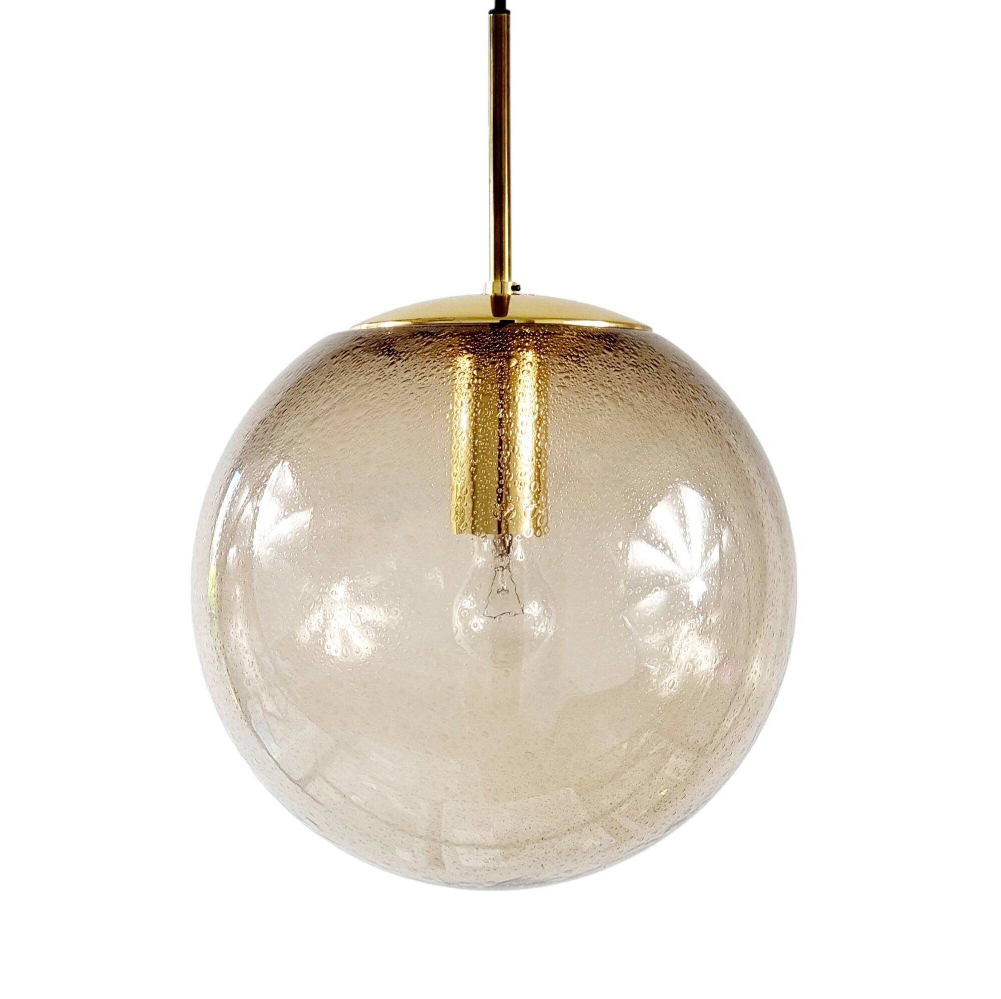 Large Mid-Century Smoked Air-Bubbled Glass Ball Pendant/Ceiling Light From Limburg, Germany, 1970s