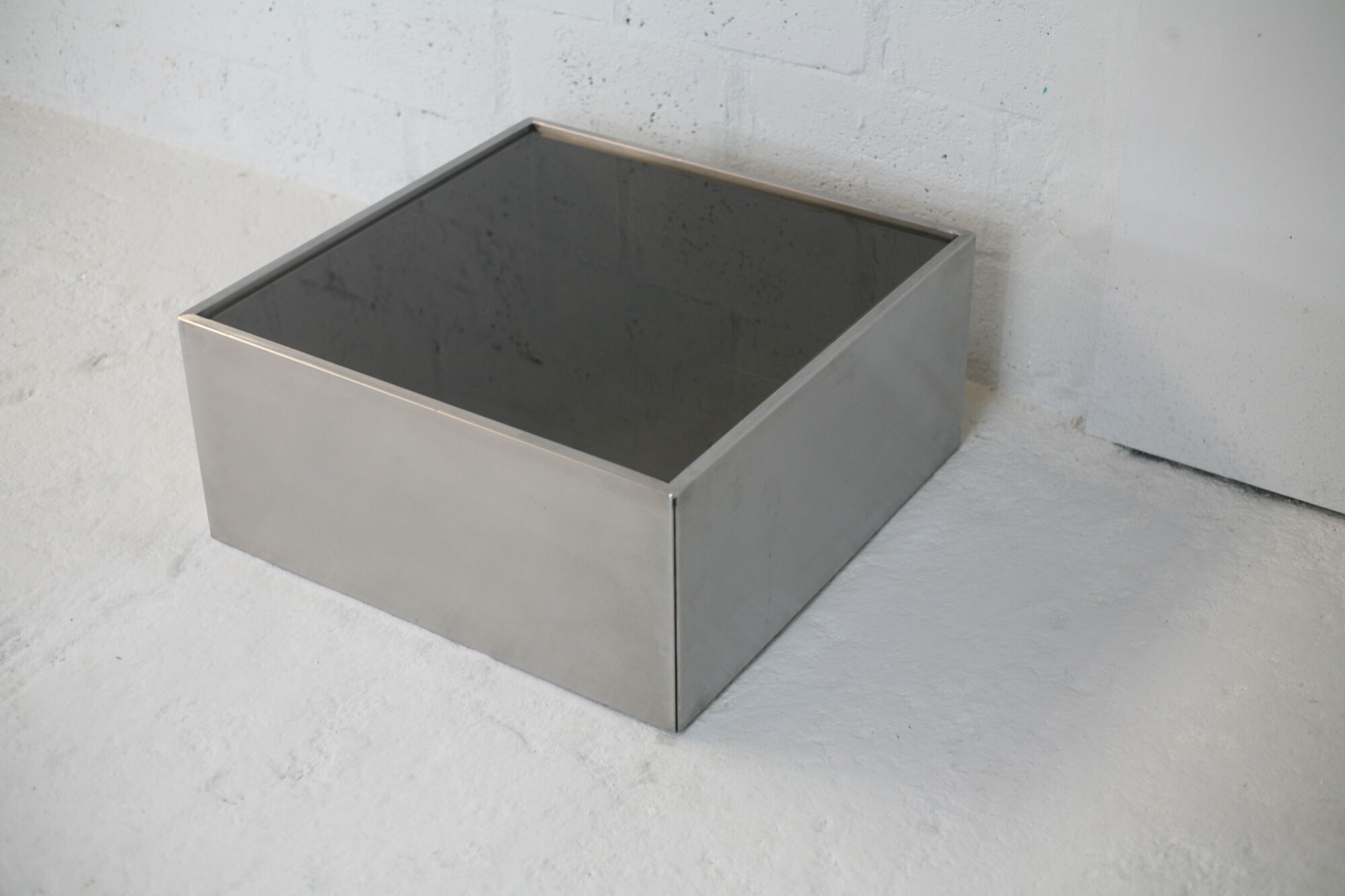 Steel coffee table and smoked glass, France, circa 1970