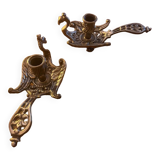 Pair of bronze candle holders peacock model
