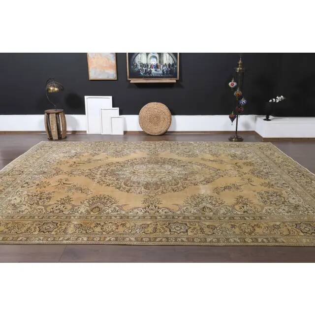 1960s Persian Handmade Wool Cotton Orange Oversized Area Rug 289x387