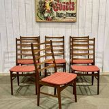 Set of 6 Danish teak chairs with fabric seats - 1960s