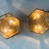 Art Deco hexagonal ceiling light in brass and glass