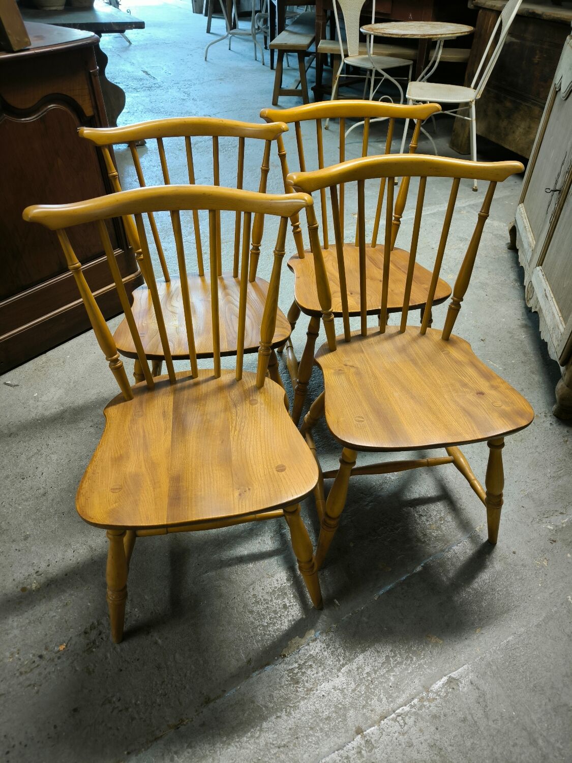 Set of 4 ERCOL chairs, Elm and Beech, 1960