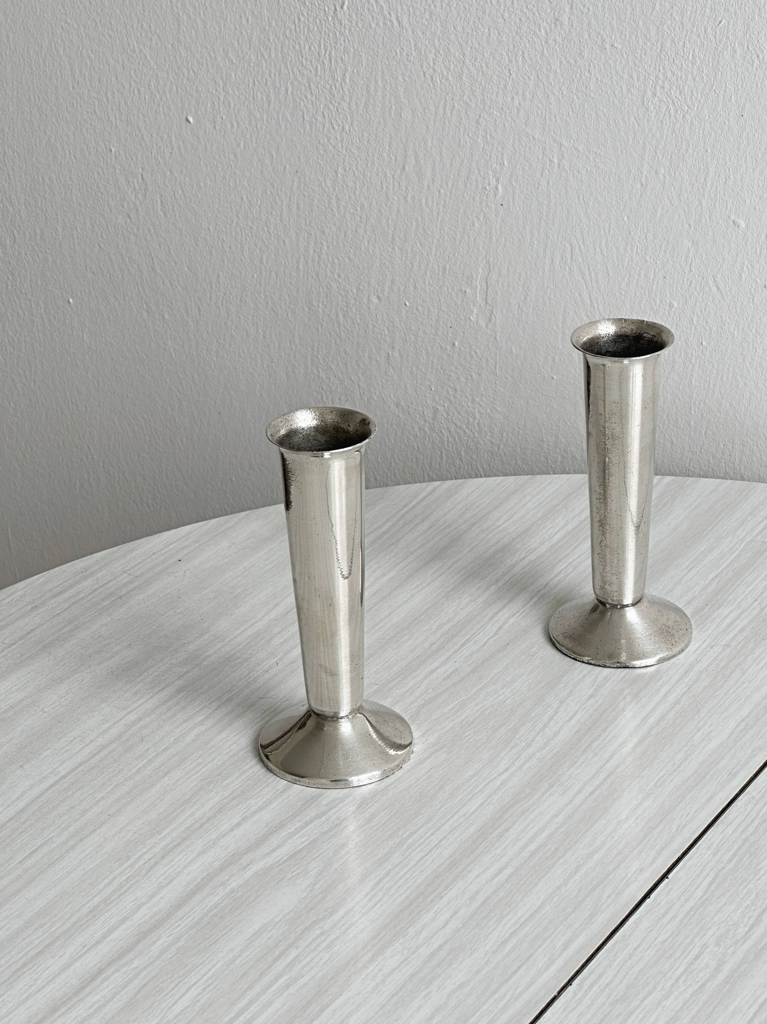 Pair of silver-plated flower vases