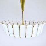 Grand chandelier Rupert Nikoll 27" mid-century brass with leaves, Austria, 1950.