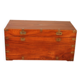 19th-century camphor wood marine chest with double locks and tray in