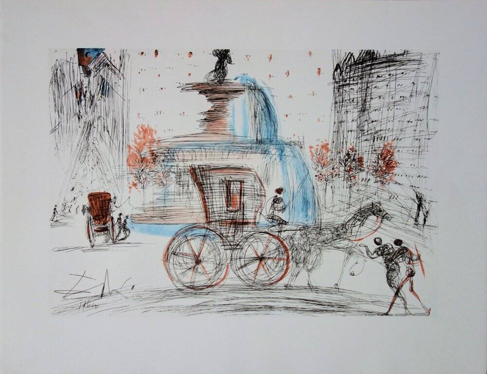 Salvador dali: new york city - plaza, signed lithograph - 1981