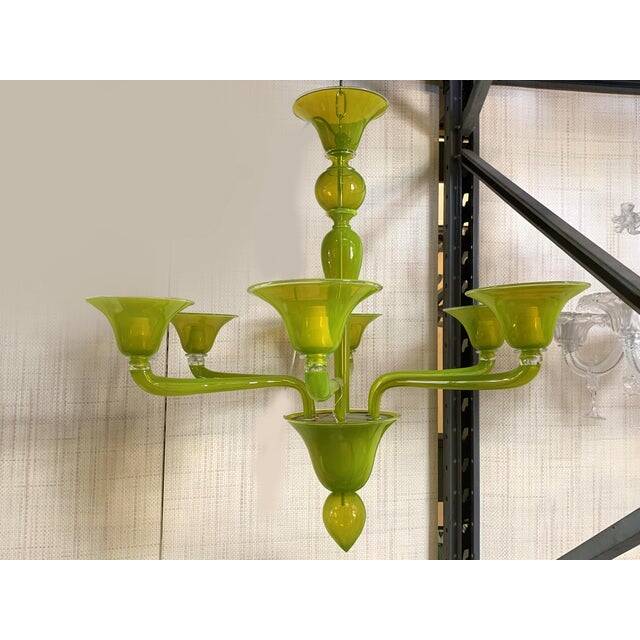 Contemporary Translucent Apple-Green Murano Style Glass Chandelier
