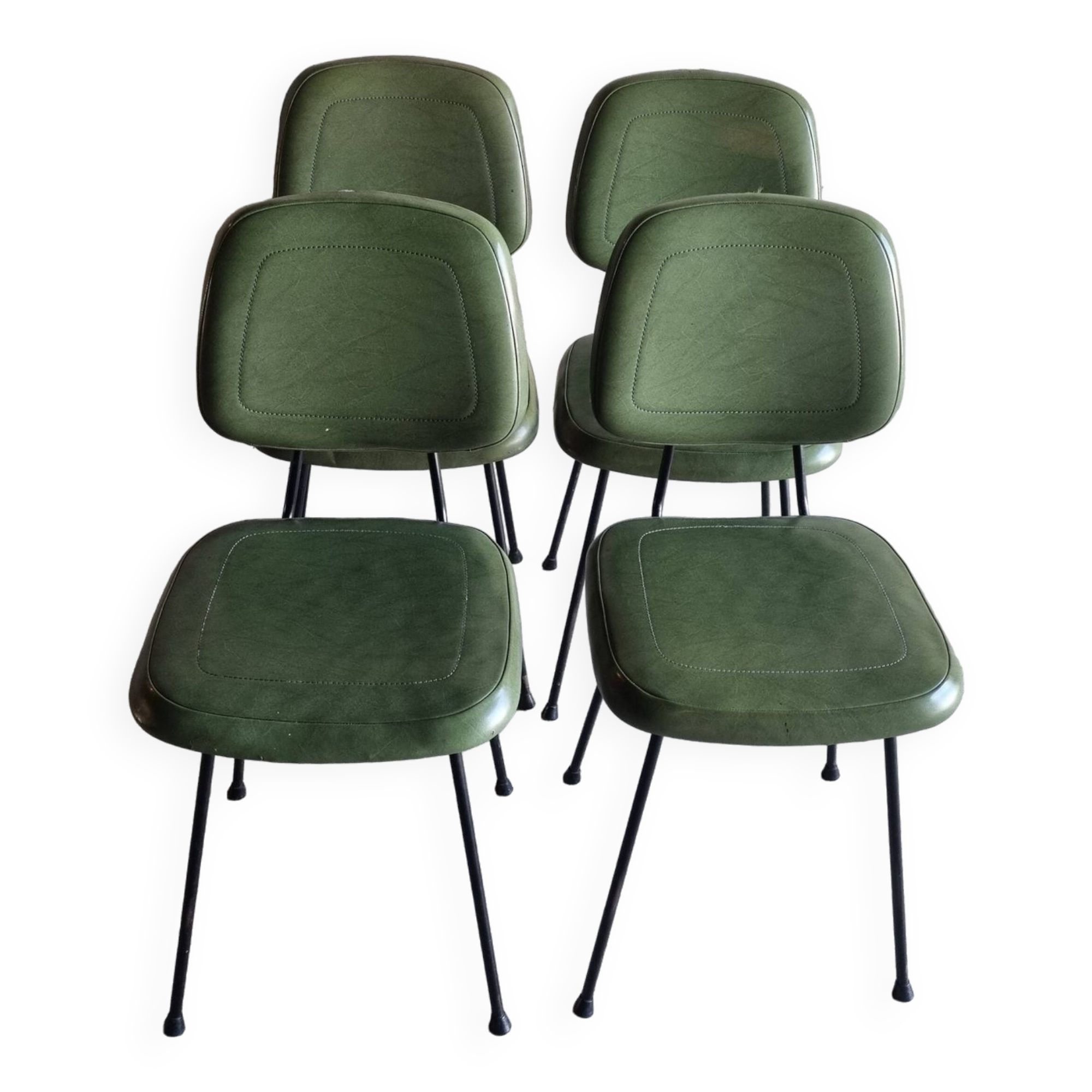 set of 4 vintage green chairs