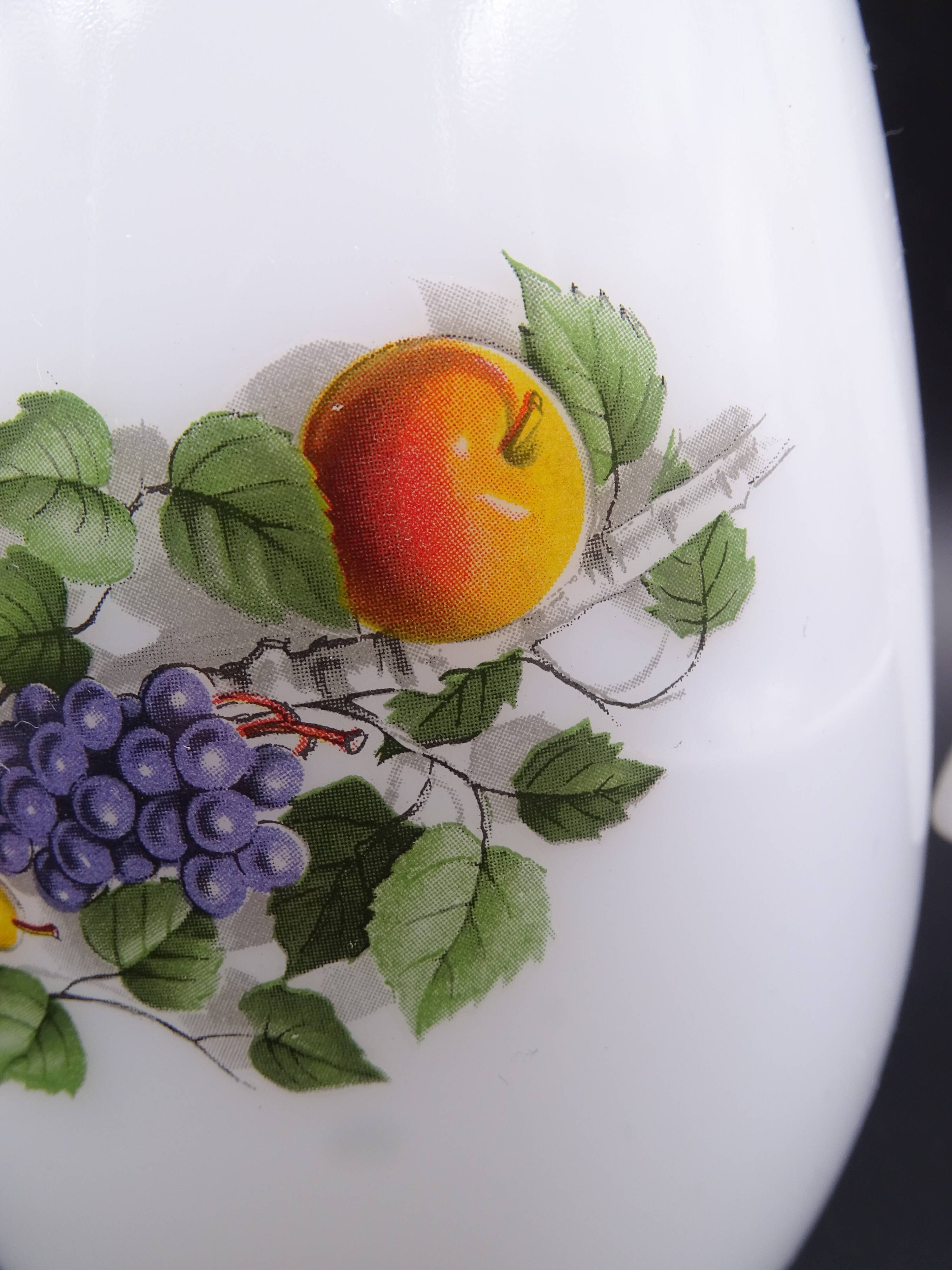 Pitcher or broc in opaline Arcopal fruit décor 1970