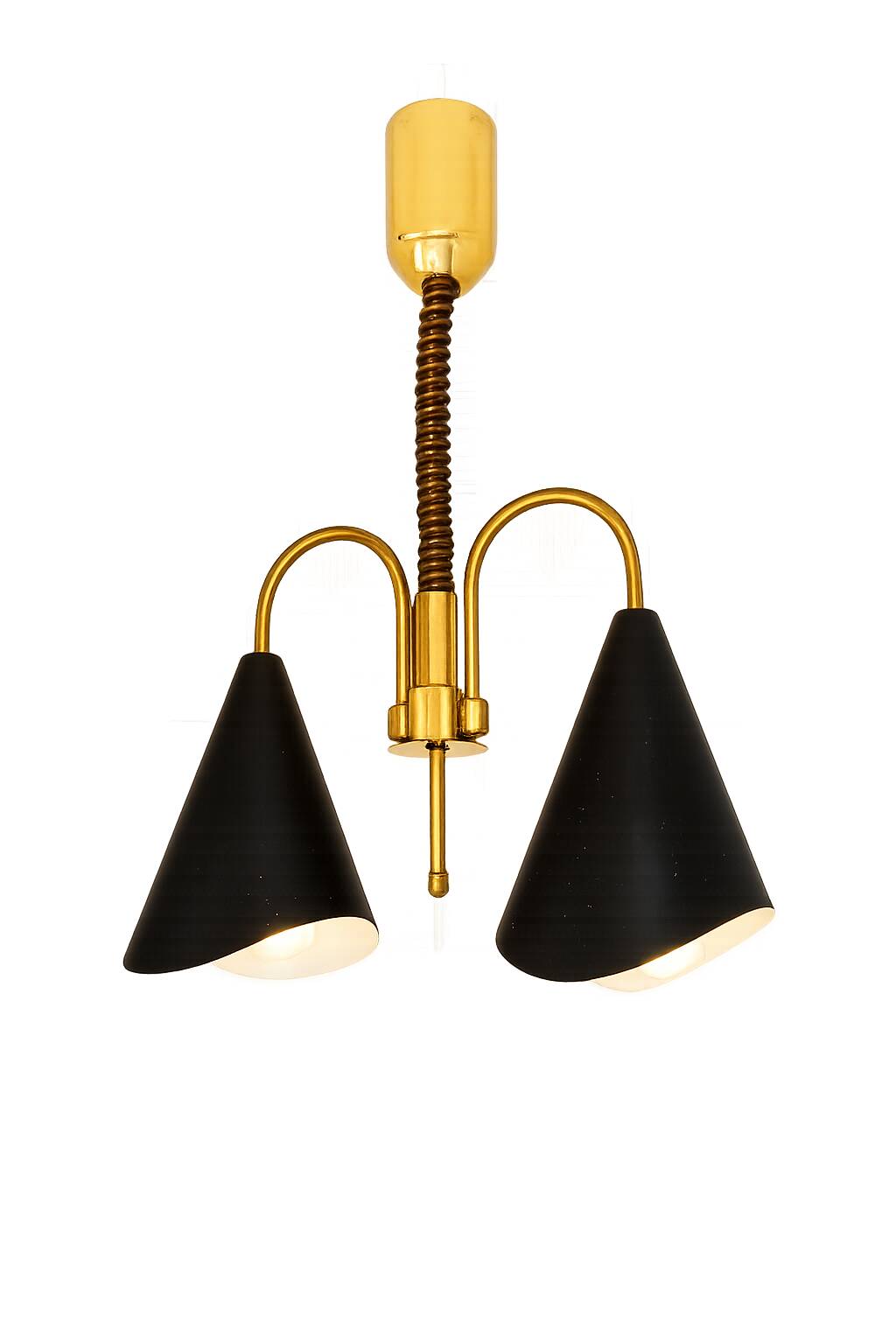 Mid-Century Modern pendant light, brass and metal, 1970s.