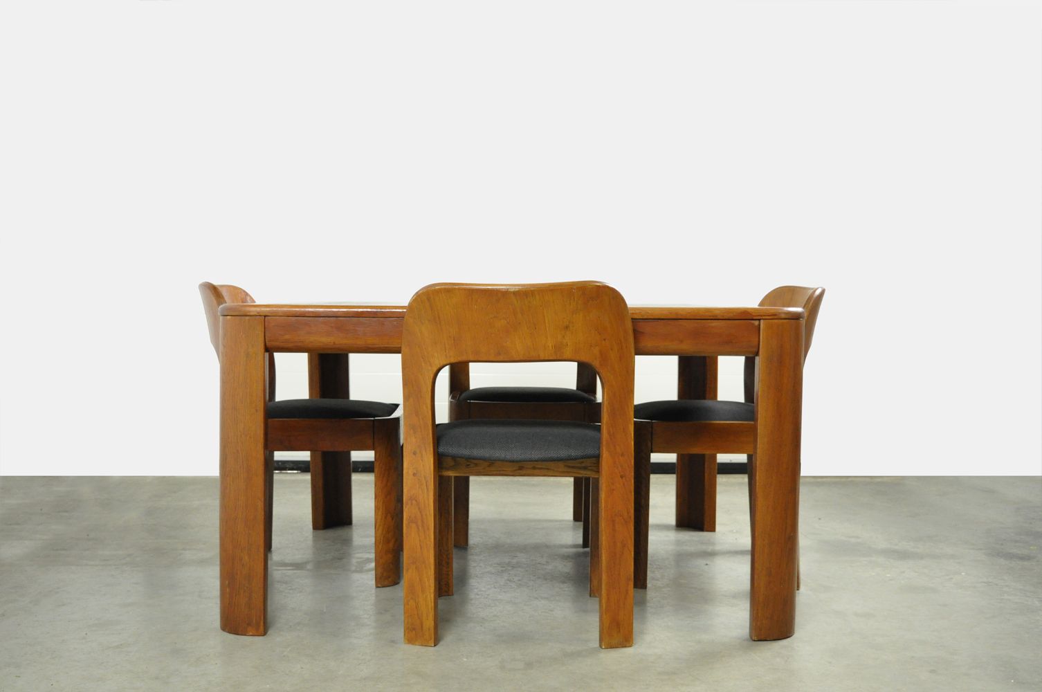 Vintage dining table set with plywood chairs and wooden table with slate inlay, 70s