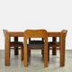 Vintage dining table set with plywood chairs and wooden table with slate inlay, 70s