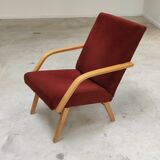 Pair of Czech burgundy brown velvet armchairs 1970