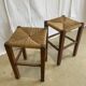 Pair of straw and wood stools