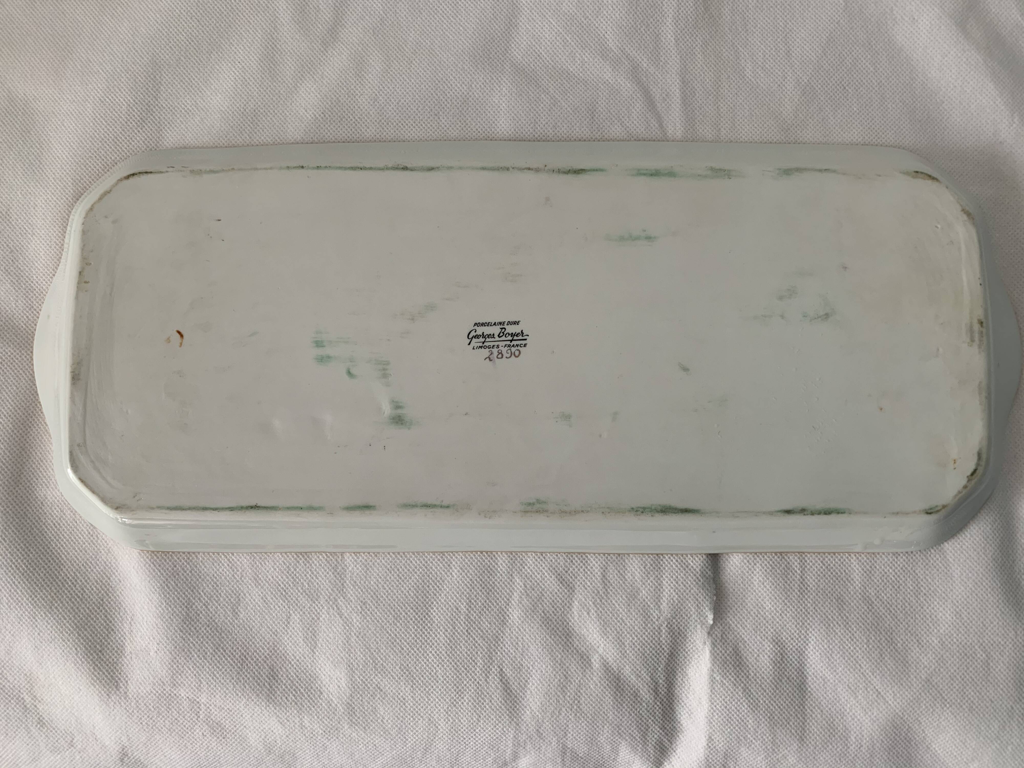 Cake service 6 dessert plates and 2 dishes Georges Boyer porcelain Limoges 1950