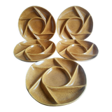 Set of 5 plates with compartments in vintage Longchamp sandstone