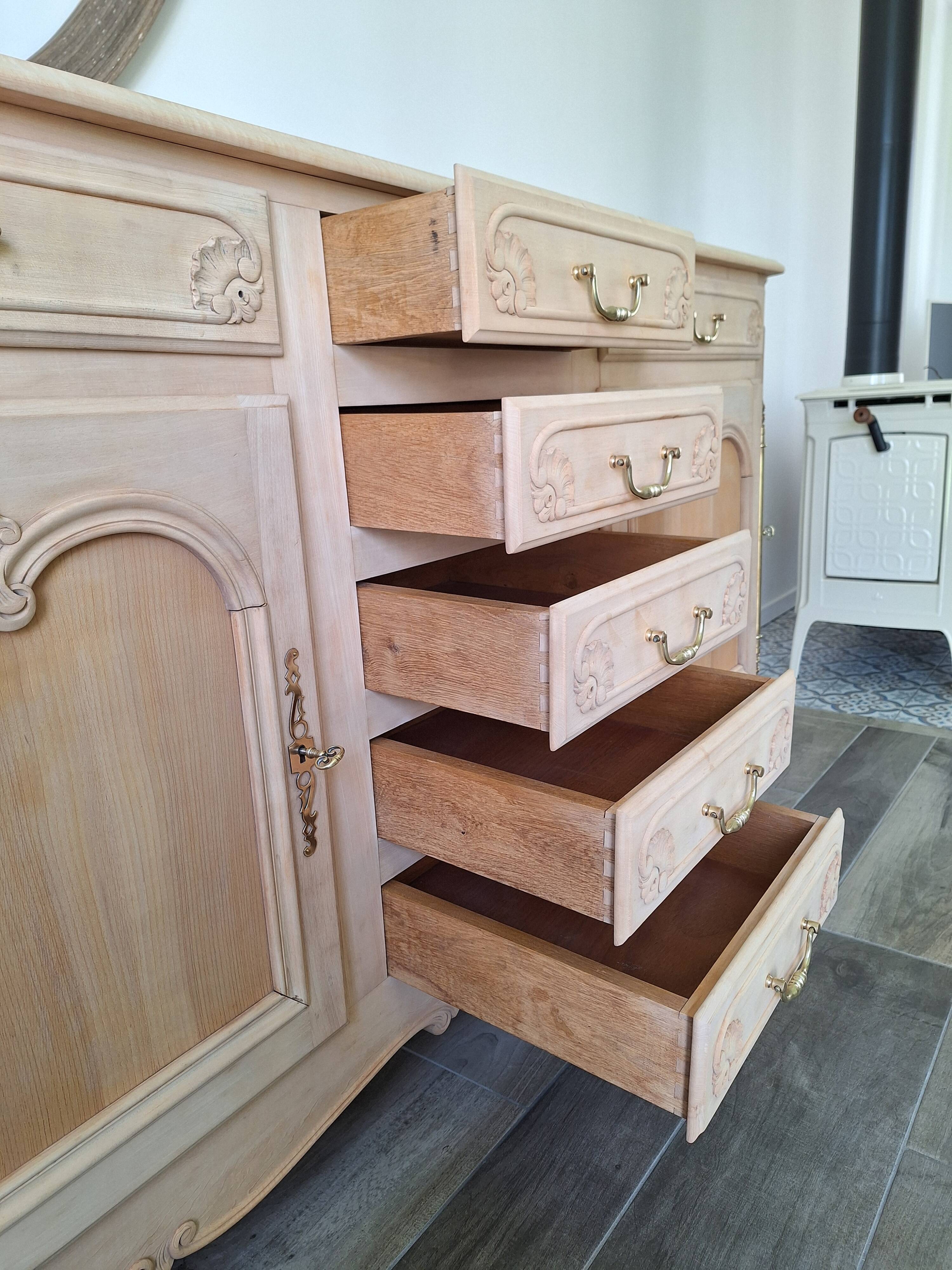 Low buffet in renovated solid cherry wood – Revisited Louis XV style – 250 cm