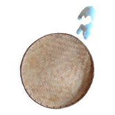 Plateau rond en bambou tressé vintage – vers 1970