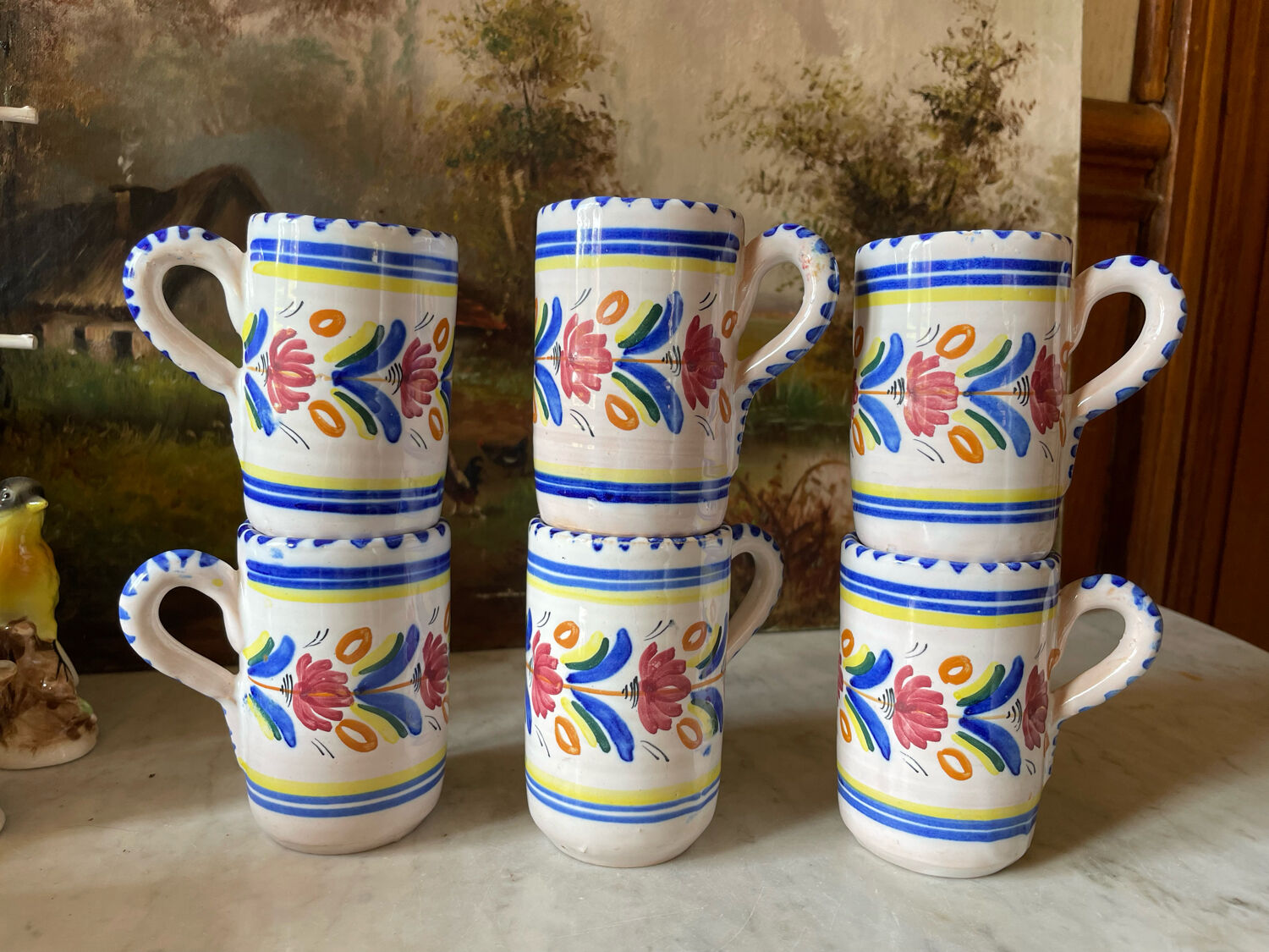 6 ceramic cups signed hc