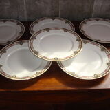 6 flat plates of porcelain "B.F Limoges" garland of roses and geometric frieze, lot 2.